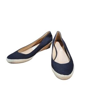 American Eagle Womens Black Canvas Espadrilles Low Wedges Size 10